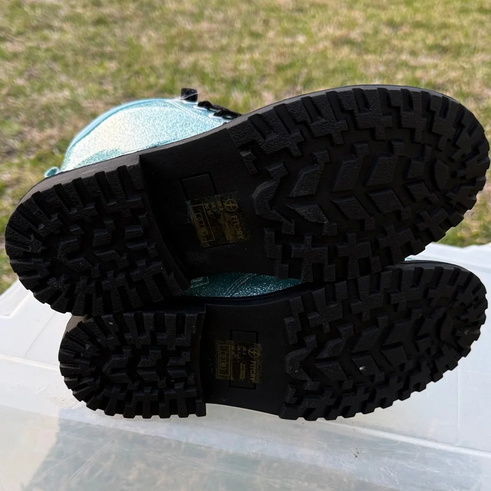 Sparkly Blue Kids Boots with Black Laces
